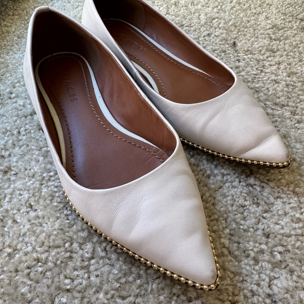 Coach Women's Cream Flats with Gold Accents, Viviana Skimmer